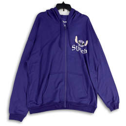 Womens Purple Stitch Long Sleeve Kangaroo Pocket Full-Zip Hoodie Size 2X