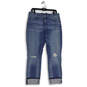 Womens Blue Denim Medium Wash Distressed Straight Jeans Size 12 image number 1