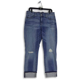 Womens Blue Denim Medium Wash Distressed Straight Jeans Size 12