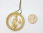 Vintage Crown Trifari Goldtone Virgo Zodiac Woman & Star Textured Circle Pendant Chain Necklace 13.8g image number 3