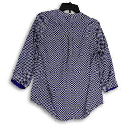 Womens Blue White Geometric Long Sleeve Notch Neck Pullover Blouse Top Sz S alternative image