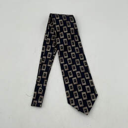 NWT Mens Black Gold Geometric Silk Keeper Loop Pointed Necktie Size XL