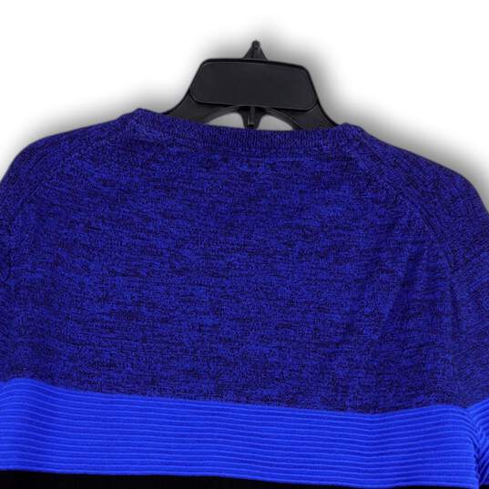 Mens Blue Black Knitted Crew Neck Long Sleeve Pullover Sweater Size XL image number 4