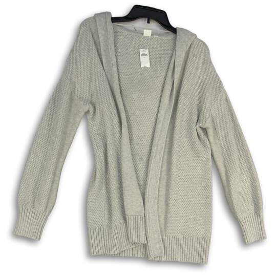 NWT Womens Gray Waffle Knit Hooded Open Front Cardigan Sweater Size M image number 1