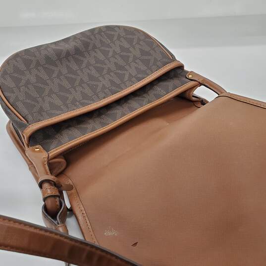 Michael Kors Jamie Brown Leather Trim Coated Canvas Saddle Bag image number 3