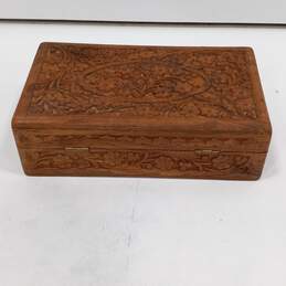 Hand Carved Wooden Floral Lined Jewelry Box alternative image