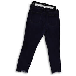 Womens Blue Denim Dark Wash Pockets Stretch Raw Hem Skinny Leg Jeans Sz 14 alternative image