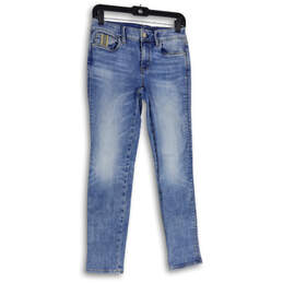 Womens Blue Denim Medium Wash 5-Pocket Design Straight Leg Jeans Size 00