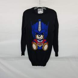 Moschino Couture Transformers Teddy Bear Black Wool Sweater Dress Size XXS