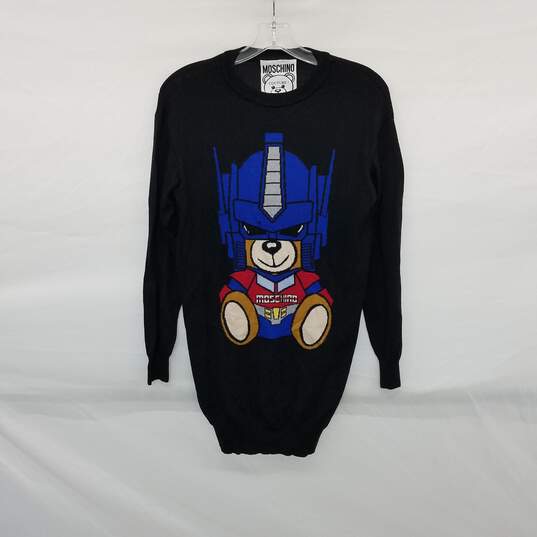 Moschino Couture Transformers Teddy Bear Black Wool Sweater Dress Size XXS image number 1