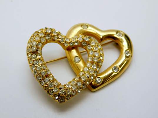 Vintage Weiss AJC LIA Gold Tone Clear Icy Rhinestone Piano Hearts & Open Circle Brooches 64.7g image number 5