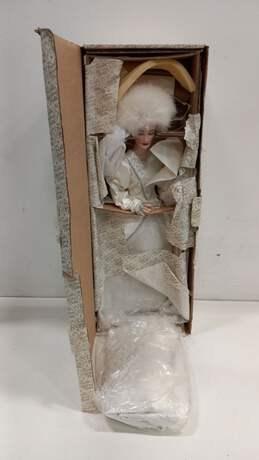 Franklin Heirloom Doll w/ White Dress & Fur Hat In Box