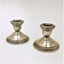 Crown Weighted Sterling Silver Short Candlesticks 412 grams alternative image