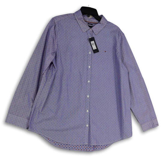 NWT Mens Blue Polka Dot Spread Collar Long Sleeve Button-Up Shirt Sz XXL image number 3