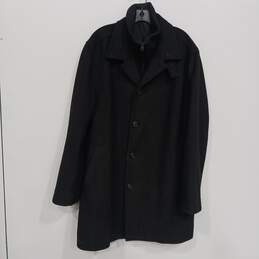 Mens Black Notch Collar Long Sleeve Pockets Single Breasted Overcoat Size L