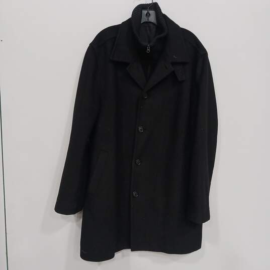 Mens Black Notch Collar Long Sleeve Pockets Single Breasted Overcoat Size L image number 1
