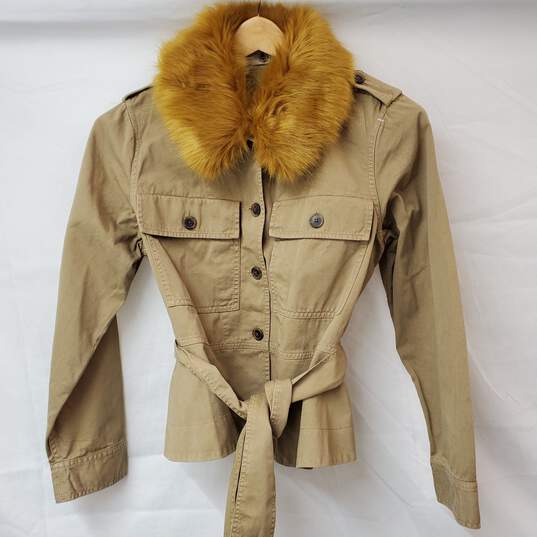 J. Crew Khaki Brown Jacket with Faux Fur Collar Women's L NWT image number 1
