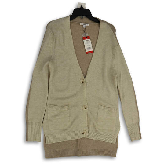 NWT Womens Tan Long Sleeve Hi-Low Hem Button Front Cardigan Sweater Size XS image number 1