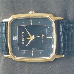 Gruen 291-6132 Black & Gold Tone Vintage Tank Watch