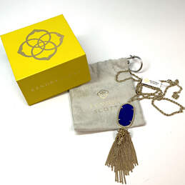 Designer Kendra Scott Gold-Tone Blue Stone Tasseled Pendant Necklace w/ Box