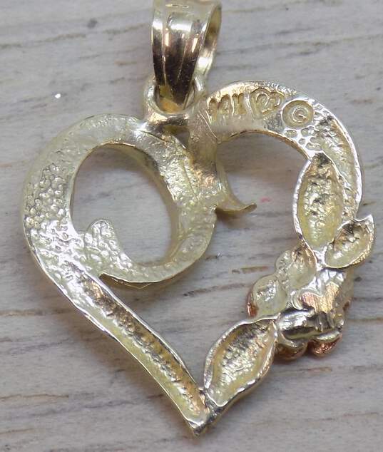 14K Duo Tone Gold Diamond Cut Floral Open Heart Pendant 1.1g image number 5