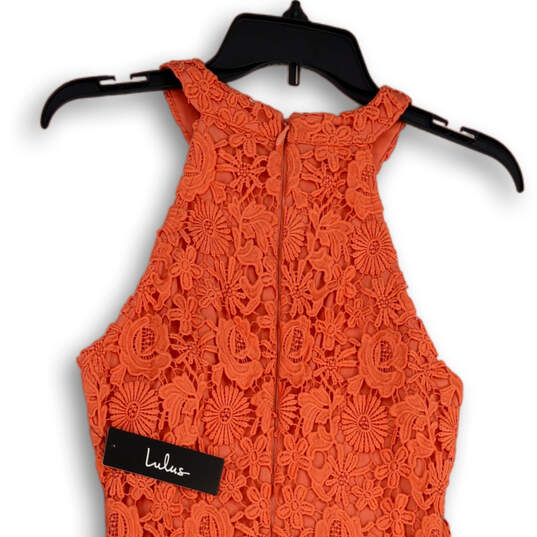 NWT Womens Orange Floral Lace Sleeveless Halter Neck Sheath Dress Size S image number 4
