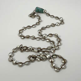 Designer Lucky Brand Silver-Tone Beaded Blue Stone Pendant Necklace alternative image