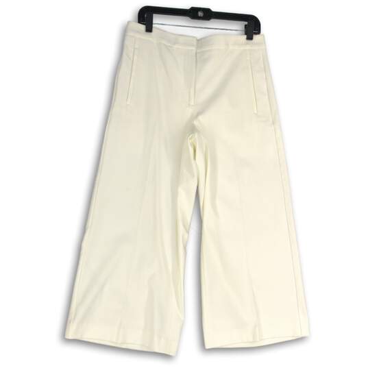 Ann Taylor Womens White Flat Front Slash Pocket Wide-Leg Dress Pants Size 8 image number 1