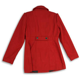 Womens Red Ruffle Long Sleeve Double-Breasted Collared Peacoat Size Large alternative image