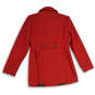 Womens Red Ruffle Long Sleeve Double-Breasted Collared Peacoat Size Large image number 2