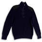 Mens Blue Long Sleeve Mock Neck Quarter Zip Knitted Pullover Sweater Size L image number 1
