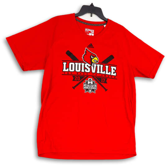 Buy the Mens Red Louisville Cardinals Crew Neck Pullover Baseball T-Shirt  Size XL