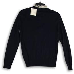 NWT Sandro Paris Womens Dark Blue White Lace Trim Henley Sweater Size M alternative image
