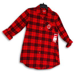 NWT Womens Red Black Plaid Collared Pocket Long Sleeve Sleepshirt Size S