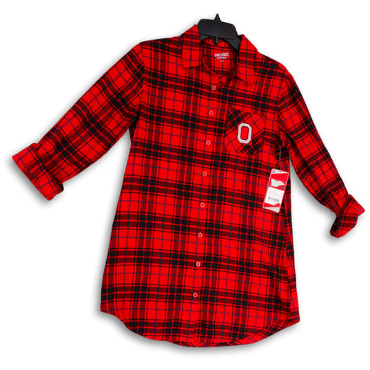 NWT Womens Red Black Plaid Collared Pocket Long Sleeve Sleepshirt Size S image number 1