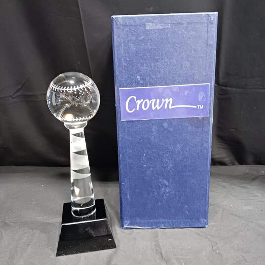 Crown Trophy Crystal Baseball Trophy IOB image number 1