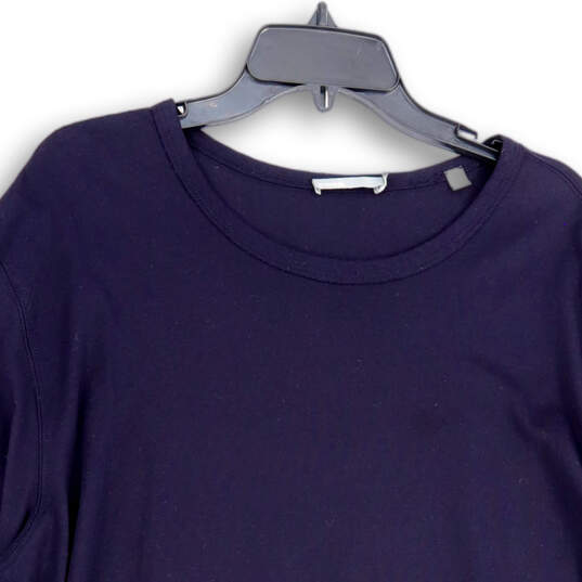 Womens Blue Round Neck 3/4 Sleeve Side Slit Pullover T-Shirt Size XXL image number 3