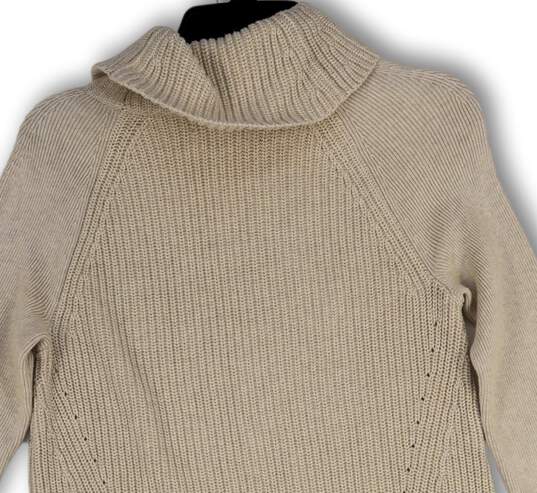 Womens Beige Knitted Long Sleeve Turtleneck Pullover Sweater Size Small image number 4