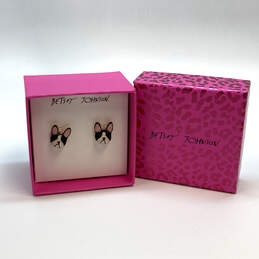 Designer Betsey Johnson Gold-Tone Enamel Bulldog Stud Earrings w/ Box