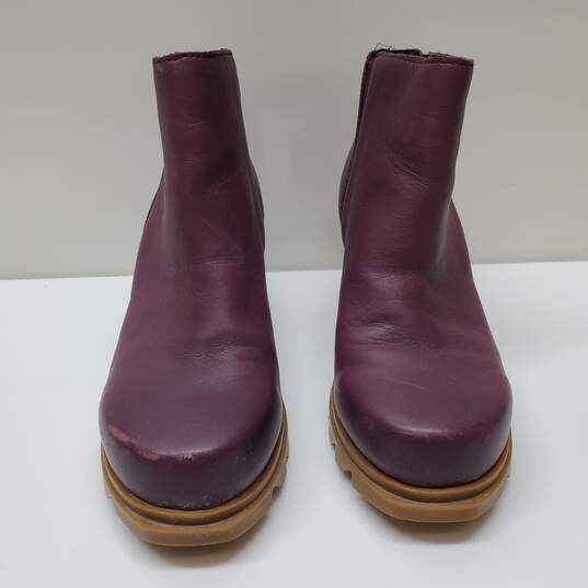 Sorel Joan of Arctic Wedge Zip Boots Leather Booties Ice Wine Sz 6.5 image number 4