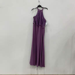 NWT Womens Purple Floral Sleeveless Halter Neck Back Zip Maxi Dress Size 16 alternative image