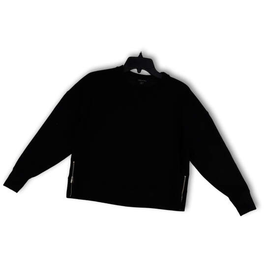 Womens Black Round Neck Long Sleeve Stretch Pullover Sweatshirt Size XS image number 1
