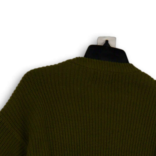 Womens Green Knitted Long Sleeve Crew Neck Pullover Sweater Size Medium image number 4
