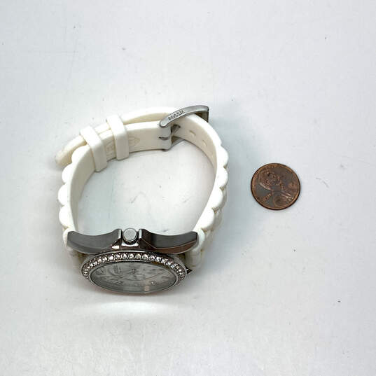 Designer Fossil ES2344 White Strap Rhinestone Analog Dial Quartz Wristwatch image number 2