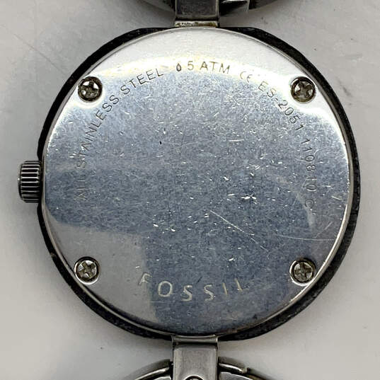 Designer Fossil ES-2051 1108010 C Silver Tone Floral On Wood Wristwatch image number 5