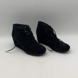 Womens Black Suede Almond Toe Wedge Heel Lace Up Ankle Booties Size 9.5 alternative image