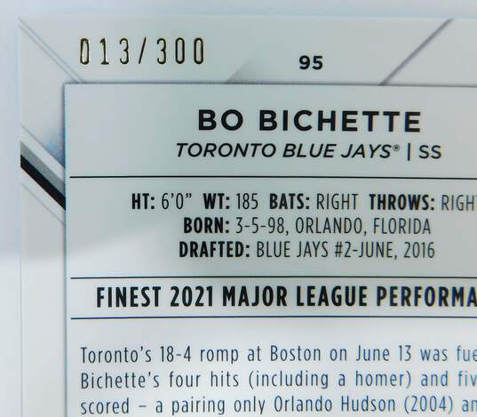 2022 Bo Bichette Topps Finest Sky Blue Refractor /300 Toronto Blue Jays image number 3