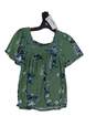 Womens Green Blue Floral Short Sleeve Pullover Blouse Top Size XS image number 1
