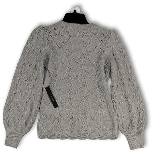 NWT Womens Gray Knitted Long Puff Sleeve Crew Neck Pullover Sweater Size XS image number 1