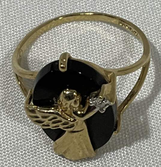 10k Yellow Gold Black Onyx Angel Ring image number 2